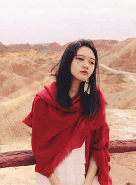 沙漠旅游防晒披肩民族风围巾大尺寸棉麻纯色丝巾女夏季薄款红纱巾