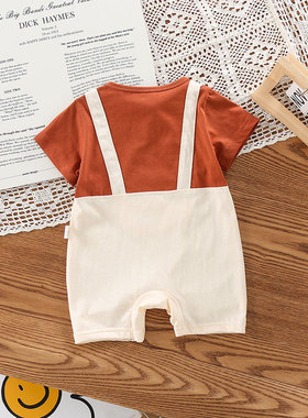 夏季新生儿短袖连体衣薄款棉满月衣服婴儿宝宝衣服可爱哈衣爬服