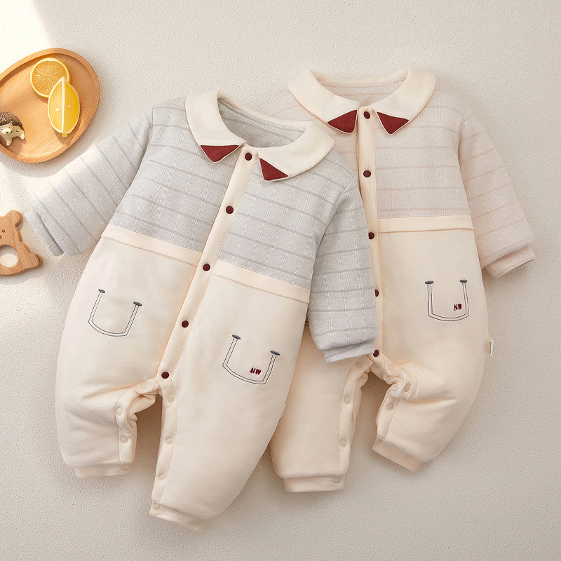 婴儿柔软冬季加厚夹棉哈衣长袖爬服宝宝柔软初生儿全棉婴儿连体衣
