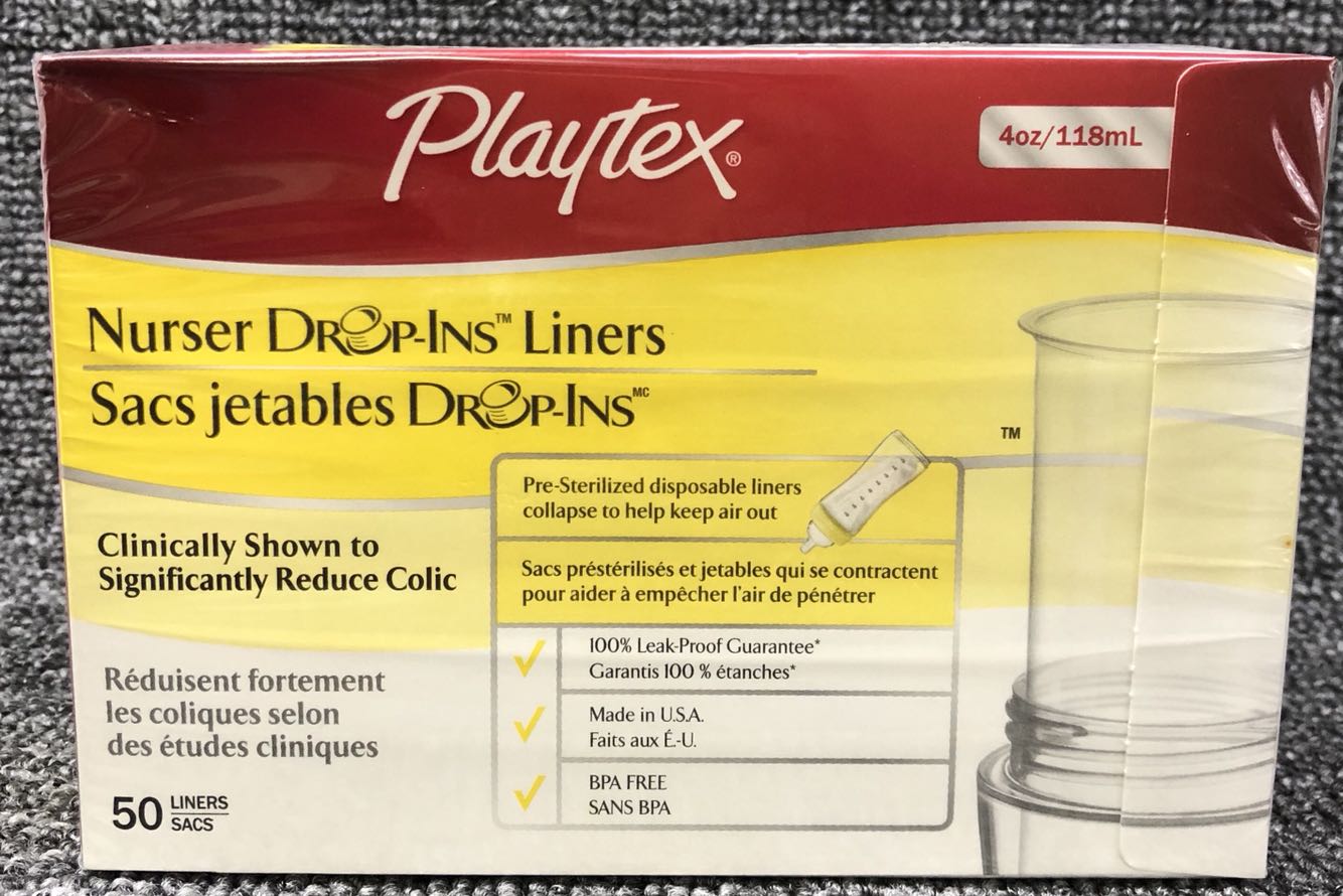 118ml-4oz-50只美国Playtex drop-ins 旅行一次性预消毒奶袋旧版