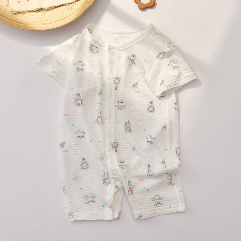 6-12个月婴儿衣服夏薄款短袖爬服连体衣夏季安阳童装简约淡色纯棉