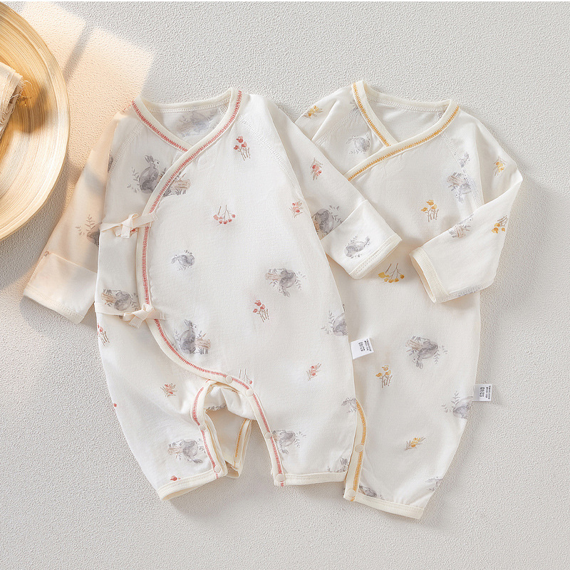 新生儿衣服夏季薄款初生儿系带连体衣内衣纯棉和尚服无骨婴儿衣服