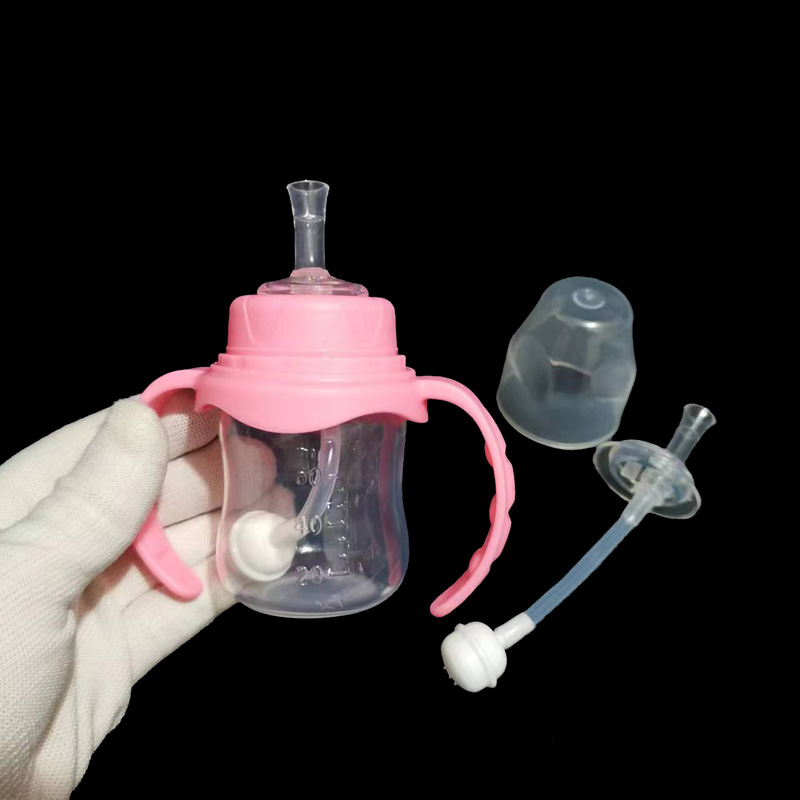 婴儿奶瓶带手柄吸管可爱新生儿防摔防胀气迷你小号喝水PP奶瓶60ml