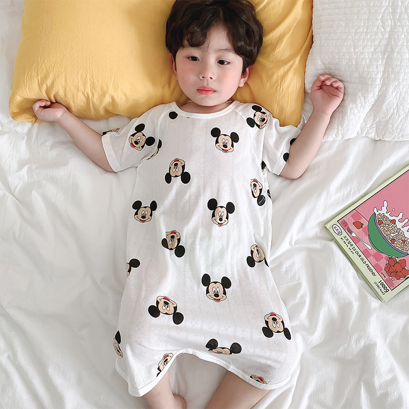 儿童睡衣连体夏季男童短袖睡袍宝宝薄款女童卡通睡裙防踢被竹纤维