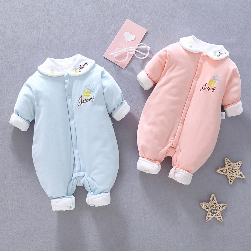 婴儿连体衣秋冬装新生儿衣服套装男女宝宝外出夹棉薄棉0-3-6个月