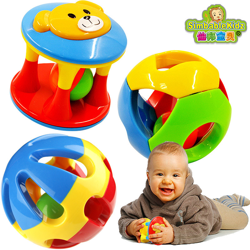 仙邦婴幼儿童摇铃手抓球3件套 铃铛球早教益智婴儿玩具叮当球