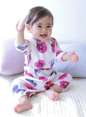 0-6个月外贸原单日本贵牌新生儿初生婴儿柔软纯棉长袖睡袋爬服2穿