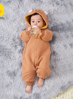 1黄色小鸭前开襟包纱造型兔装2021秋款婴儿长袖连体衣棉服2137020