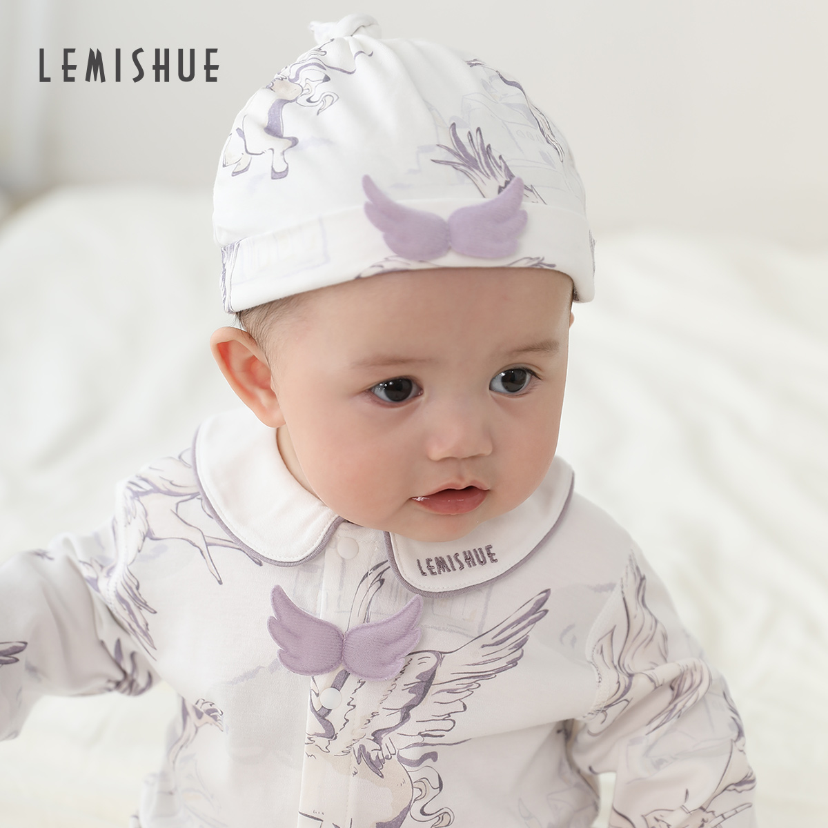 LEMISHUE乐咪鼠婴儿连体衣夏季长袖空调服新生儿爬爬服女宝宝衣服