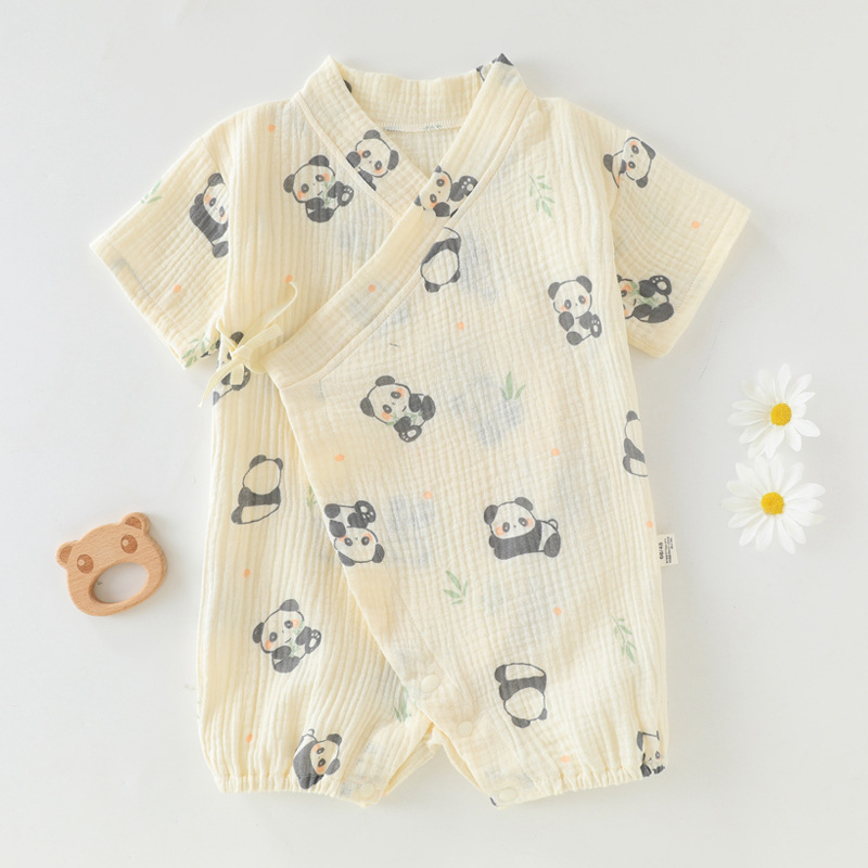 婴幼儿连体衣夏季薄款纯棉纱布款短袖和尚服爬服宝宝哈衣睡衣婴儿