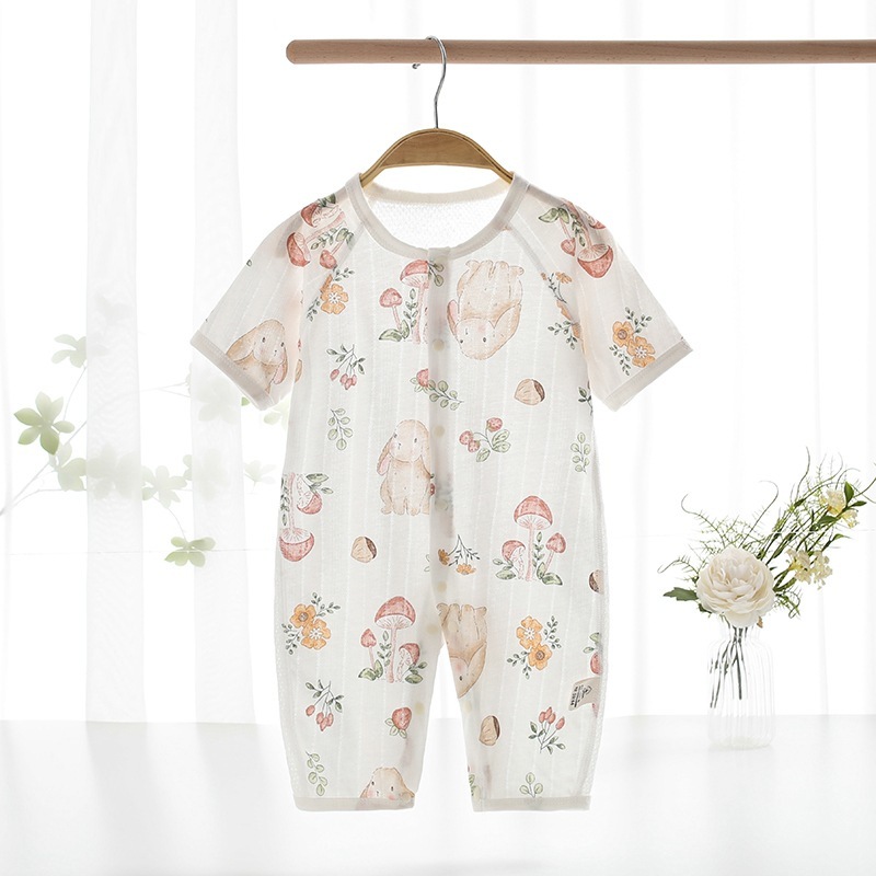 新生婴儿儿衣服夏季薄款短袖长裤二三月龄宝宝竹纤维空调房连体衣
