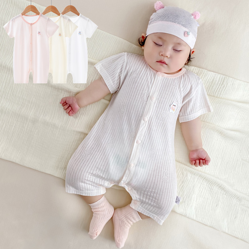 婴儿短袖连体衣夏季莫代尔睡衣透气新生儿和尚服薄款宝宝哈衣爬服