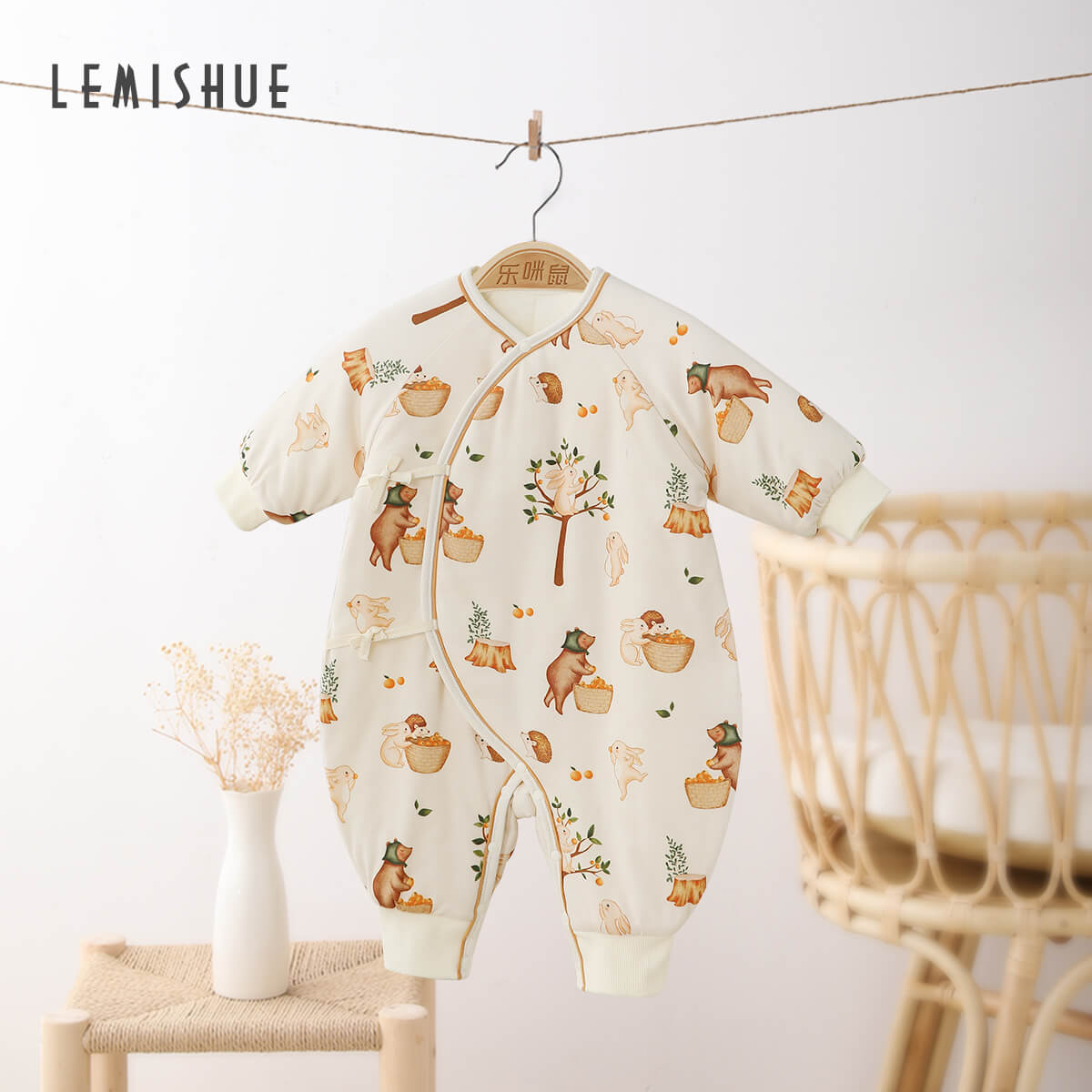 LEMISHUE乐咪鼠宝宝棉服冬季保暖和尚服新生儿棉衣婴儿冬款连体衣