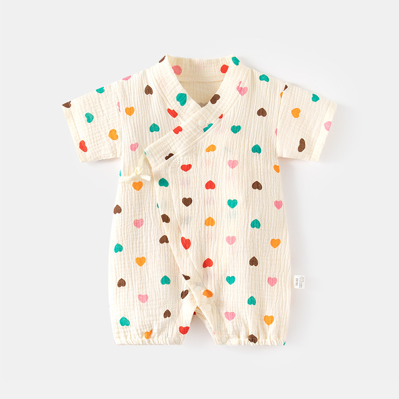 0-2岁婴儿短袖爬服薄款幼儿纯棉双层纱布哈衣宝宝无骨连体衣儿童