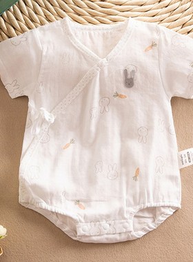 夏季婴儿纯棉纱布三角哈衣宝宝短袖包屁衣爬服0-3月新生儿连体衣