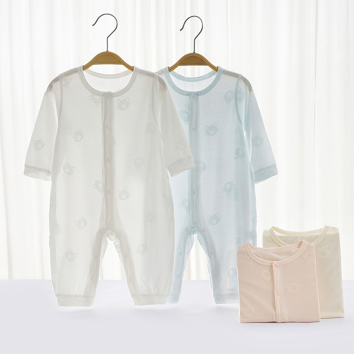 新生儿连体衣0-1岁婴儿夏季小猫长袖哈衣空调服家居服宝宝睡衣