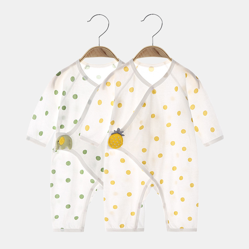 0-6月新生婴儿纯棉连体衣夏季薄款初生宝宝长袖空调服幼儿蝴蝶衣