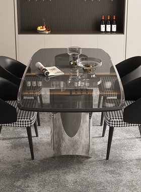 意式极简餐桌椅组合简约现代家用长方形钢化玻璃轻奢简约餐桌组合
