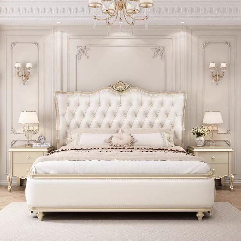 法式现代简约实木床1.8米美式轻奢双人床主卧室欧式2.2米公主床