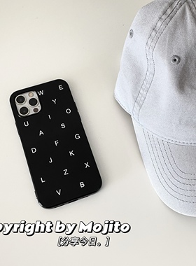 MOJITO黑色ins冷淡风字母适用11苹果13手机壳iphone15pro硅胶软壳14proMax/12保护套