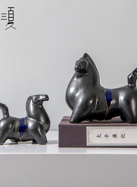 新中式创意陶瓷富贵唐马动物摆件客厅桌面酒柜玄关样板间软装饰品