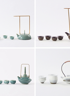 新中式禅意陶瓷功夫茶具套装样板房茶室茶壶茶杯托盘软装饰品摆件