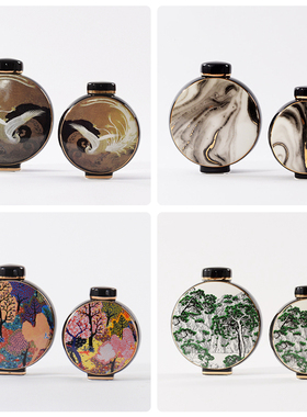 新中式创意扁形陶瓷储物罐摆件样板房博古架玄关酒店现代软装饰品