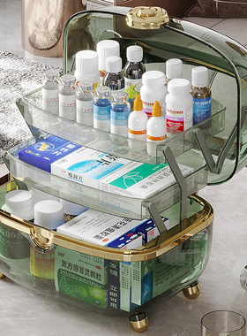 药箱家用大容量手提透明折叠多层医药箱医疗小型急救箱药品收纳盒