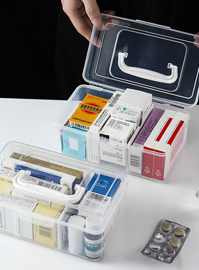 家用透明紧急医药箱 小型手提多用收纳盒 便携式医护箱药物整理盒