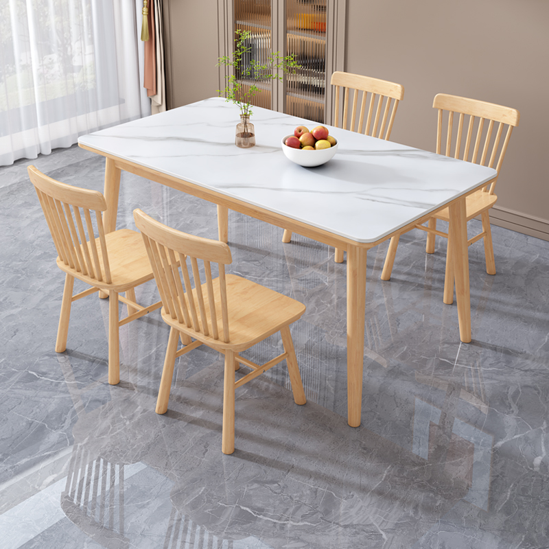 岩板餐桌家用现代简约轻奢小户型饭桌全实木长方形吃饭餐桌椅组合