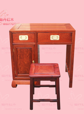 缅甸花梨课桌 大果紫檀写字桌椅二件套 红木家具课桌凳二件套