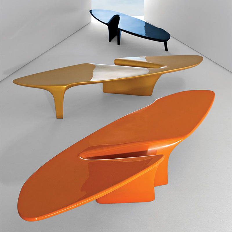 北欧设计玻璃钢异形瀑布茶几三脚椭圆定制户外创意客厅艺术茶桌