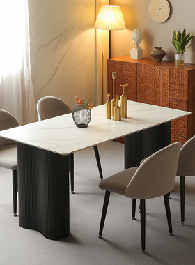 意式宝格丽岩板餐桌轻奢现代简约网红极简长方形吃饭桌家用小户型