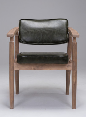 梵辰实木复古做旧米色靠背椅欧式扶手咖啡厅餐厅餐椅书房休闲椅子