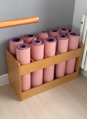 瑜伽垫收纳架木质柜筐桶筒篮健身地毯架普拉提收纳神器置物架家用
