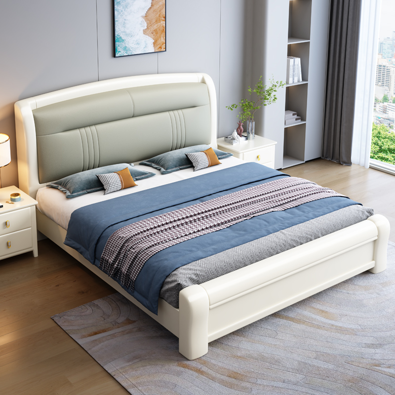 实木床1.8米白色简约卧室双人大床紫金檀木新中式储物家用真皮床