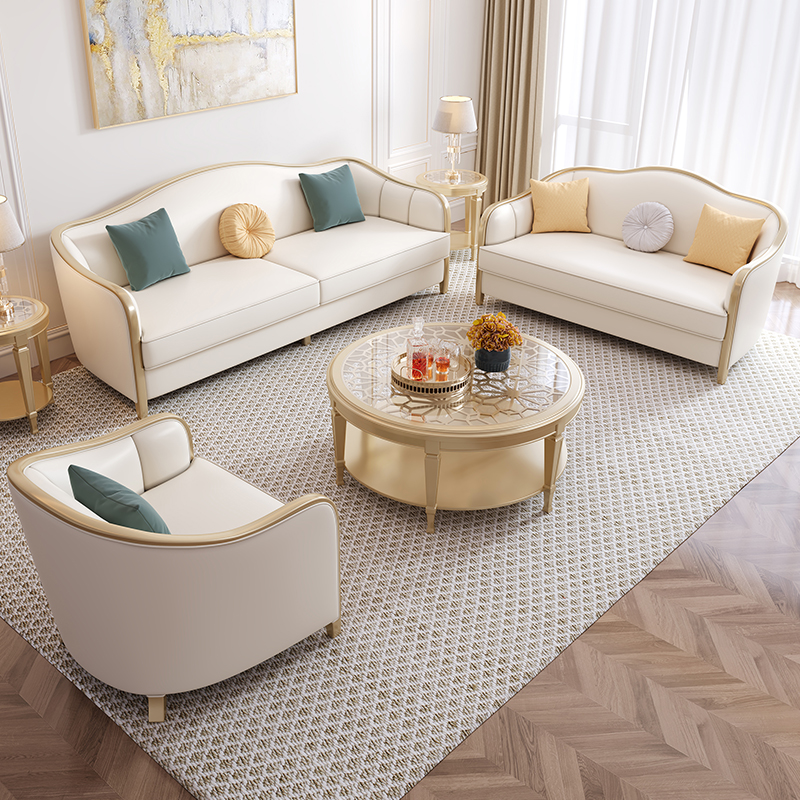 美式轻奢现代实木沙发客厅高级感法式高端真皮2024新款别墅家具