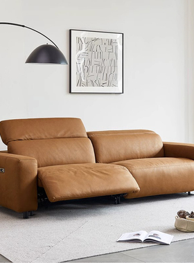 电动真皮沙发客厅意式极简头层牛皮可调节伸缩双人功能沙发小户型