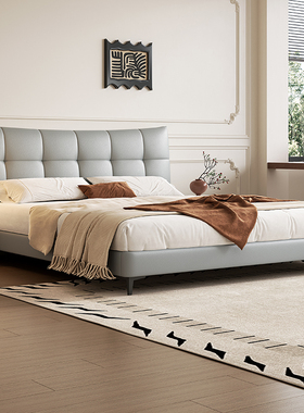 法式奶油风纳帕生态皮双人床多功能可调节智能电动卧室1.8米软床