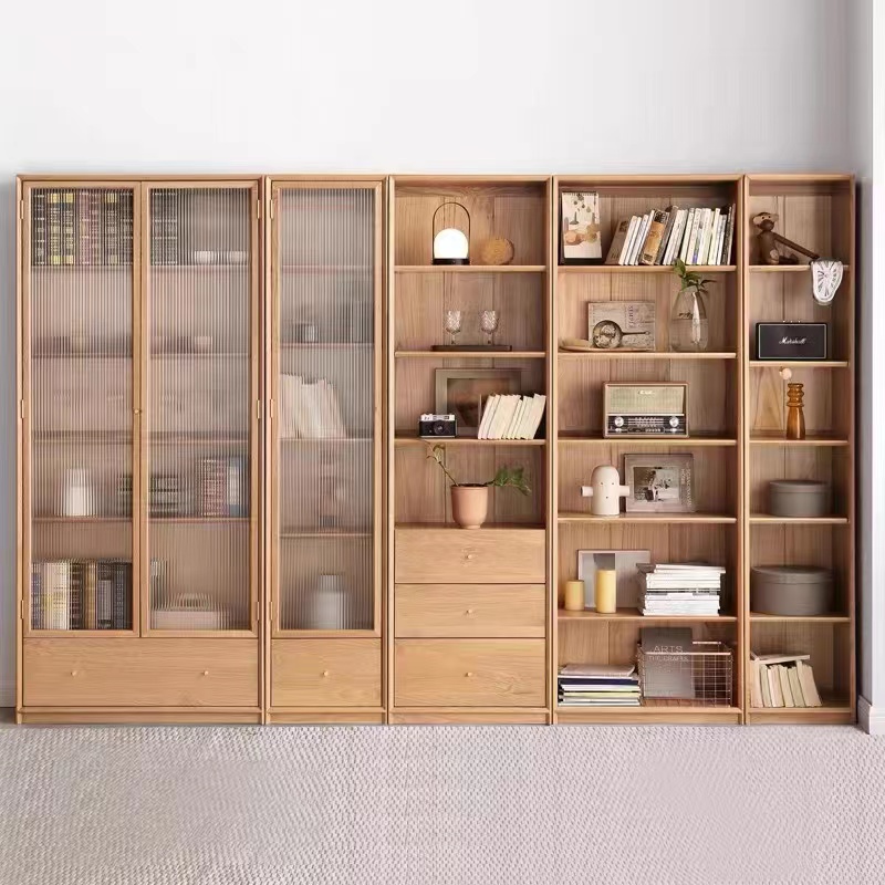 全实木书柜红橡木组合书柜北欧书架背景墙书架书房整墙书柜