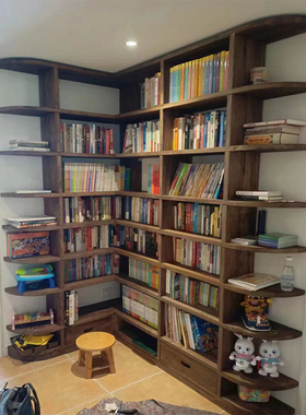老榆木简易转角书架落地置物架客厅创意立式书本收纳实木书柜定制