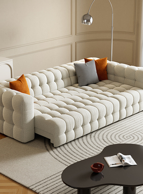北欧网红BOBA棉花糖电动功能沙发床羊羔绒客厅三人奶油现代沙发床