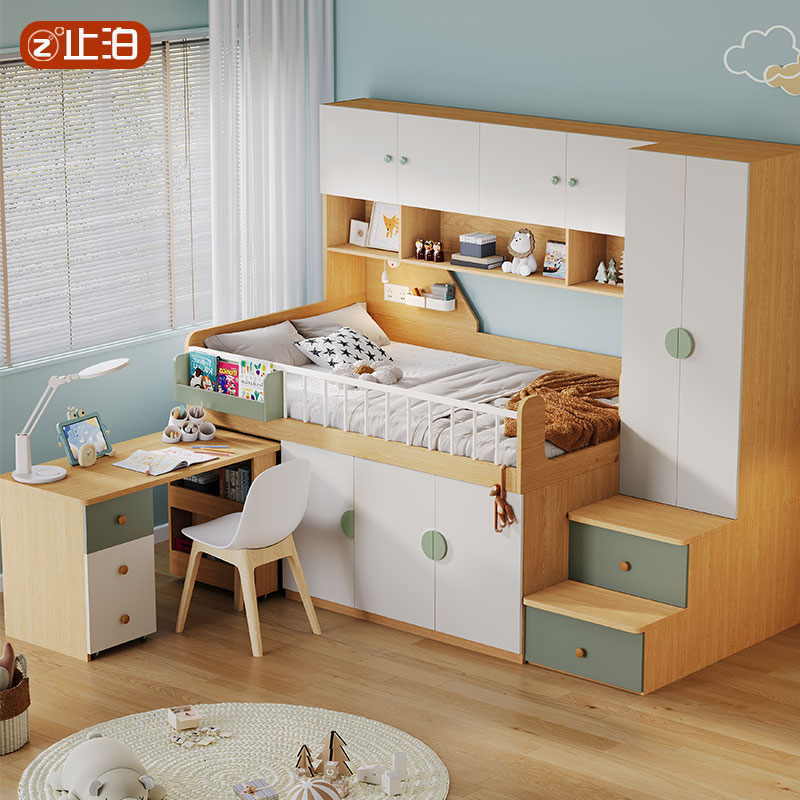 儿童床多功能储物半高床男女小户型榻榻米衣柜书桌一体组合床定制