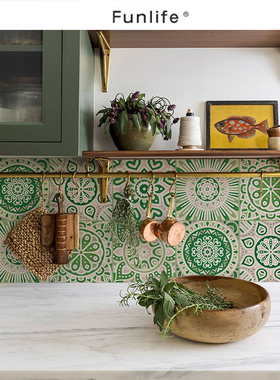 《Mandala》巴西祖母绿瓷砖贴纸厨房遮丑墙贴瓷砖面装饰美化防油