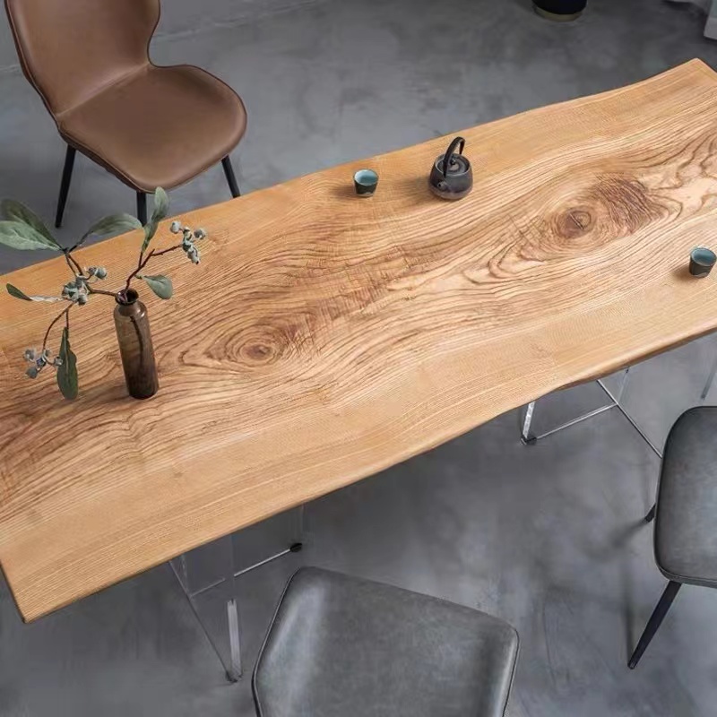 轻奢亚克力悬空餐桌家用创意实木极简书桌工作台办公桌设计师桌子