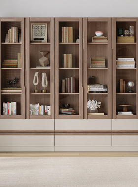 天坛家具书柜组合实木带玻璃门现代简约抽屉小户型书房储物柜书架