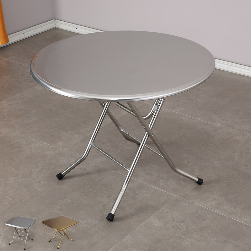 双层不锈钢折叠桌吃饭桌餐桌方桌桌子家用小户型圆形圆台80圆桌1m