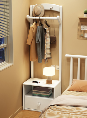 实木衣帽架家用带抽屉挂衣架现代简约床头柜卧室收纳储物柜置物架