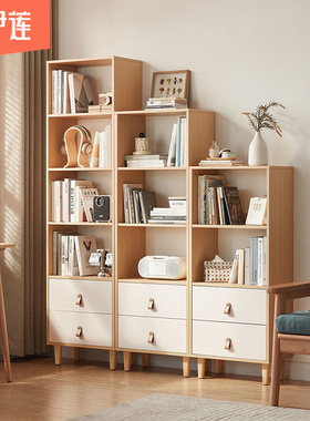 卡伊莲简约实木书柜日式北欧三层自由组合格子柜书架新款家具MQ1X