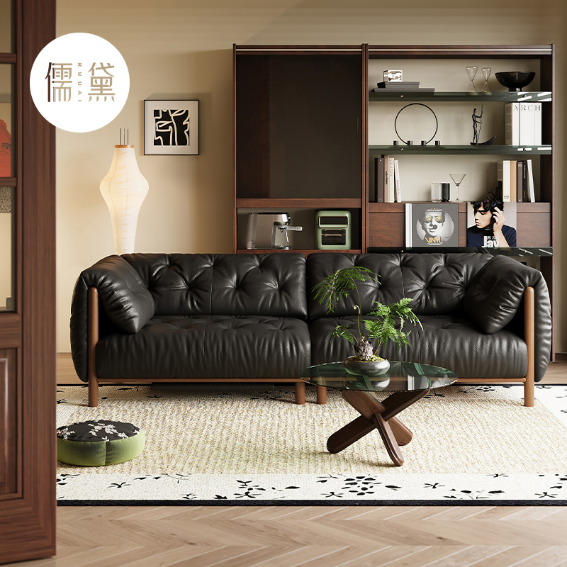 儒黛星月栖法式复古黑色沙发家用客厅高级感设计师款头层真皮家具